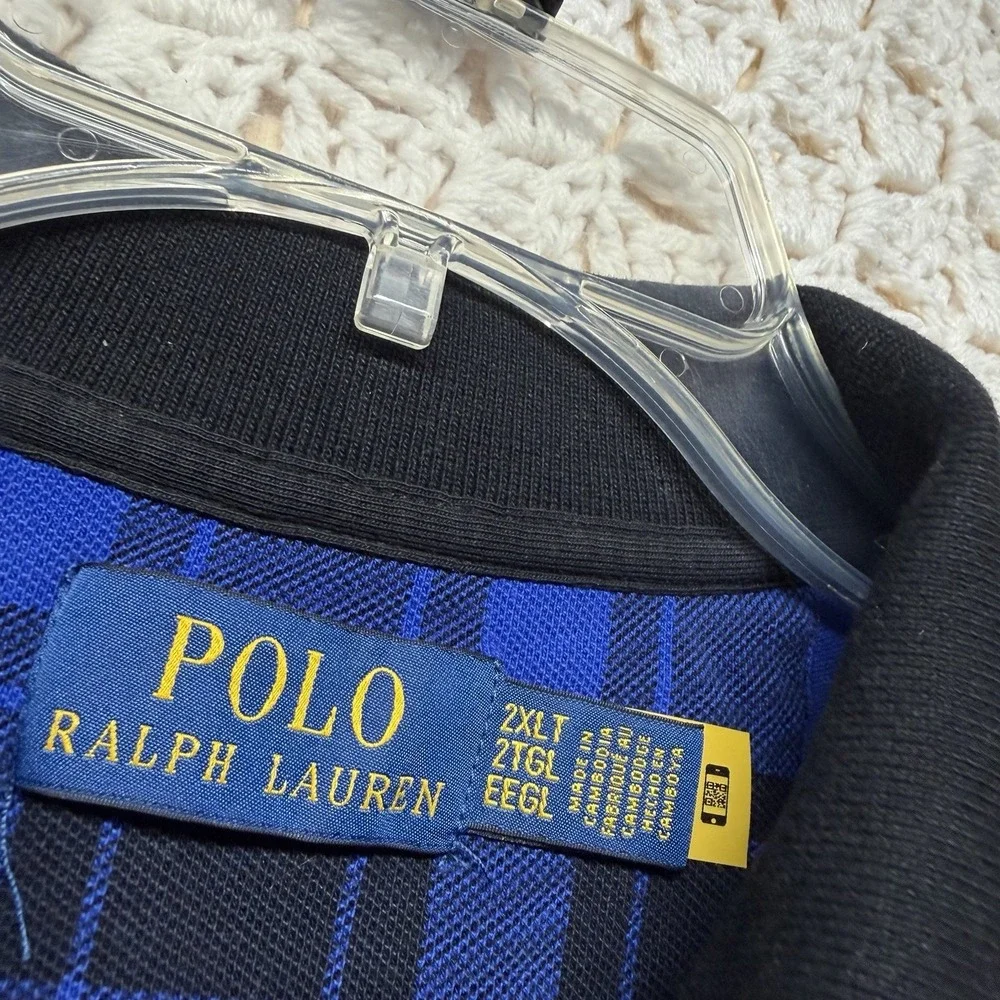 Polo Ralph Lauren Shirt Men's Sz 2XLT Tall Blue/Black Plaid Polo Shirt Short